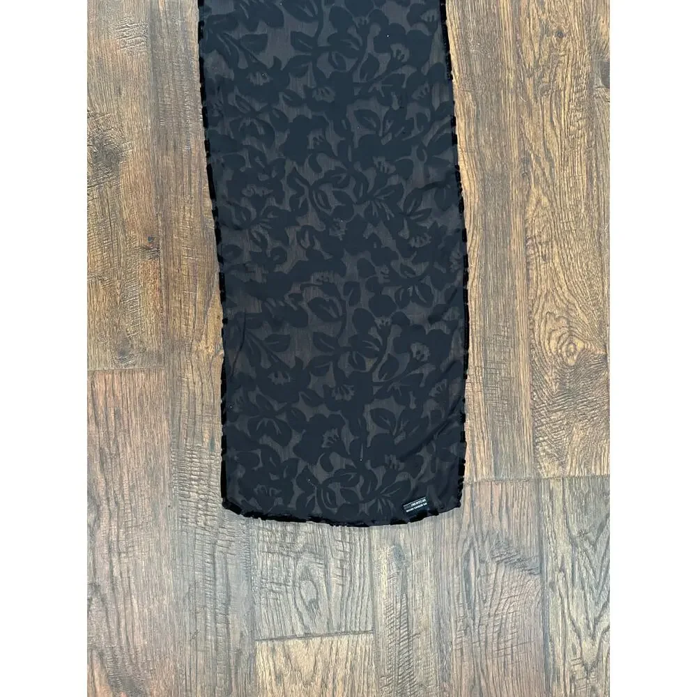 Vintage Accessory Burnout Velvet Oblong Scarf - Black Semi Sheer Floral Wrap